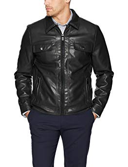 Kenneth Cole REACTION Men's Soft Vegan Leather Collared Jacket