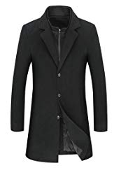 BLTR-Men Wool French Coat Slim Long Jacket Single Breasted Overcoat Review