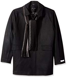 Calvin Klein Men's Big and Tall Wool Coat with Scarf Set