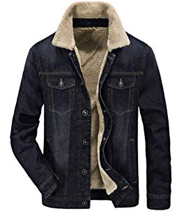 Zicac Men's Fleeced Denim Jacket Winter Fall Warm Cowboy Coat Outerwear Parka