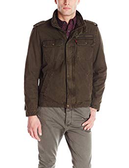 Levi's Men's Washed Cotton Two Pocket Military Jacket, Olive, XX-Large