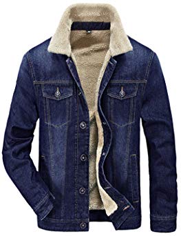 Tanming Men's Winter Casual Lined with Cashmere Warm Denim Jacket